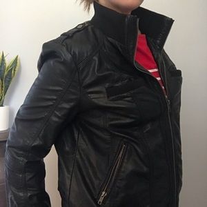 Black faux leather moto jacket